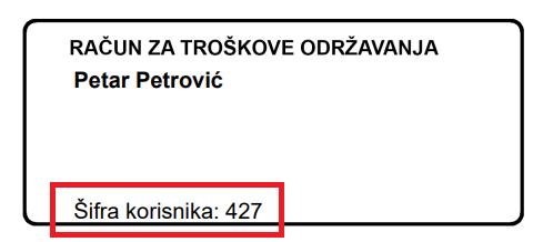 Primjer gdje se nalazi šifra korisnika na računu